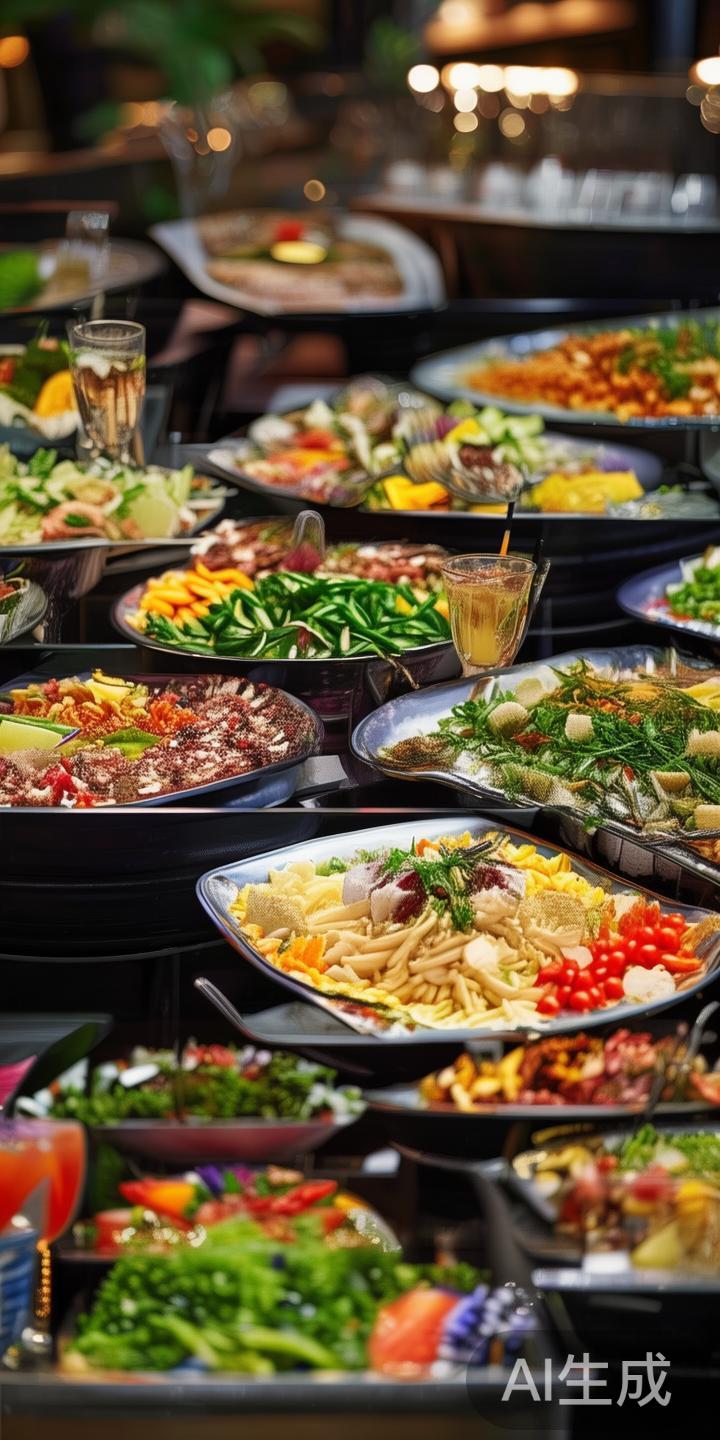 此外，特色自助餐区不仅丰富多样，还兼顾健康与营养，